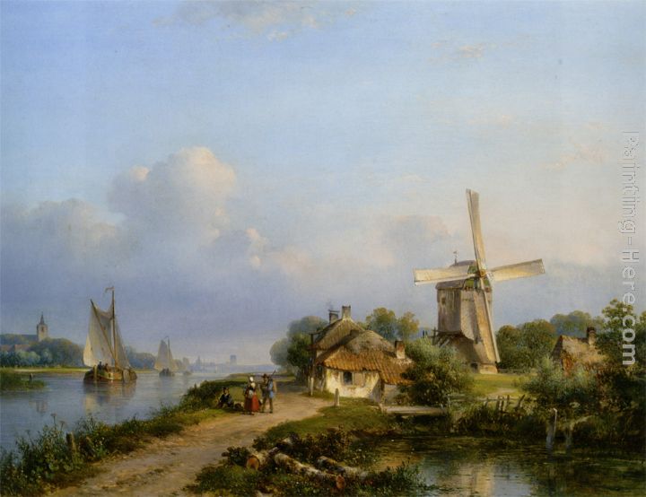 Figures on a Canal near a Windmill painting - Lodewijk Johannes Kleijn Figures on a Canal near a Windmill art painting